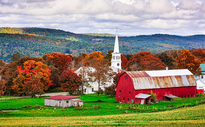 A Vermont Town and Red Barn