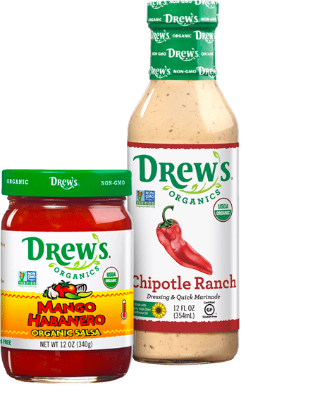 Drew's Organics Dressing and Salsa Bottles