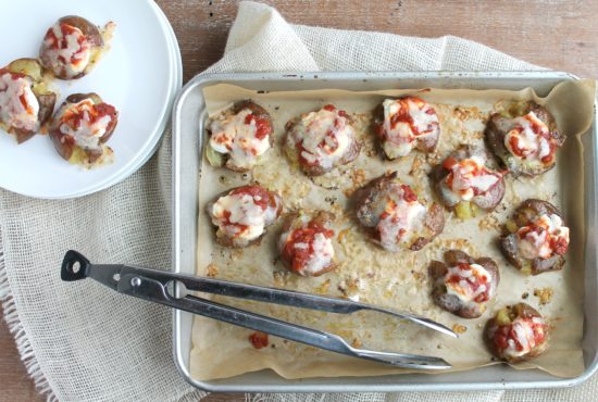 Cheesy Smashed Potatoes with Chipotle Lime Salsa