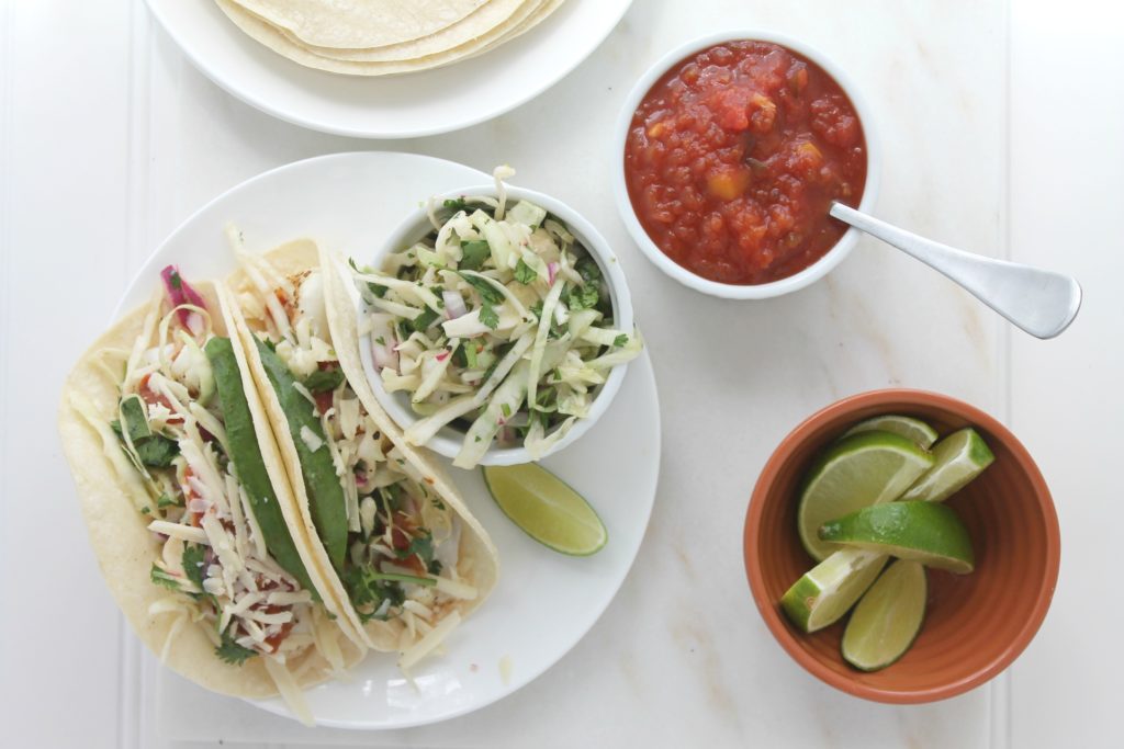 Fish Tacos with Cilantro Slaw and Mango Habanero Salsa - Drew’s Organics