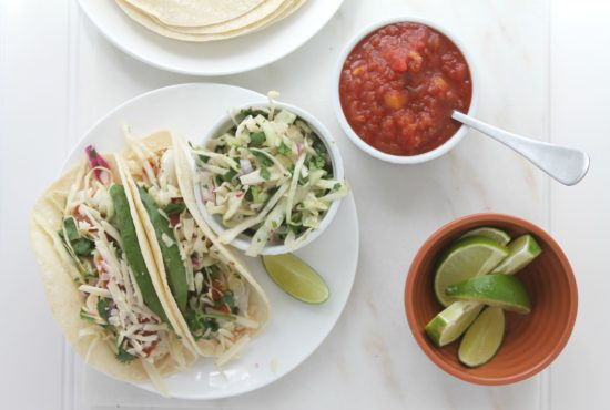 Fish Tacos with Cilantro Slaw and Mango Habanero Salsa