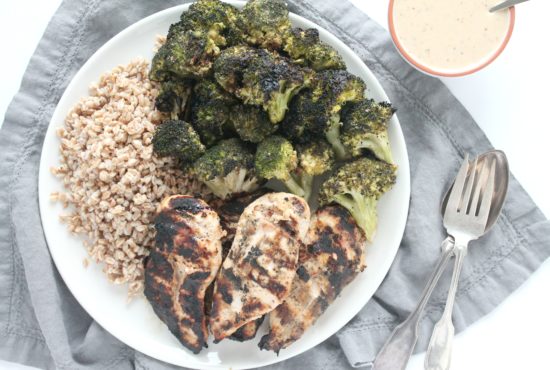 Honey Dijon Grilled Chicken and Broccoli with Farro