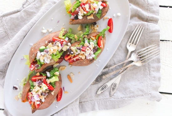 Greek Salad Stuffed Sweet Potatoes