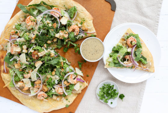 Grilled Shrimp Caesar Salad Pizza