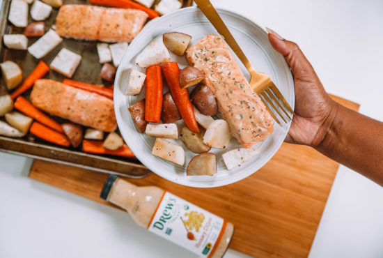 One Pan Honey Dijon Salmon and Root Vegetables