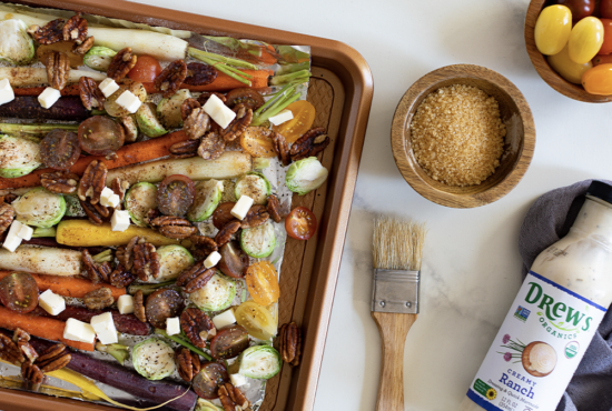 Roasted Veggies with Candied Pecans and Creamy Ranch